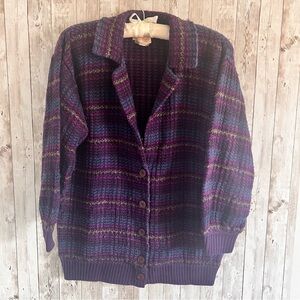 Vintage Pendleton Purple Striped Women's Wool Cardigan  Sweater